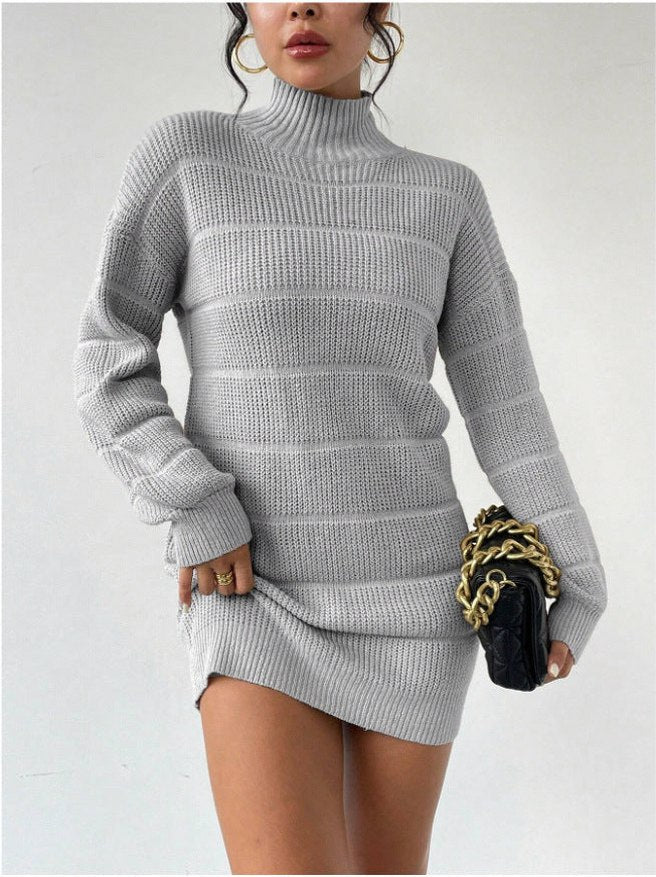 Ribbed Knit Turtleneck Sweater Dress