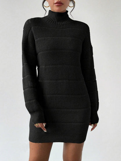 Ribbed Knit Turtleneck Sweater Dress