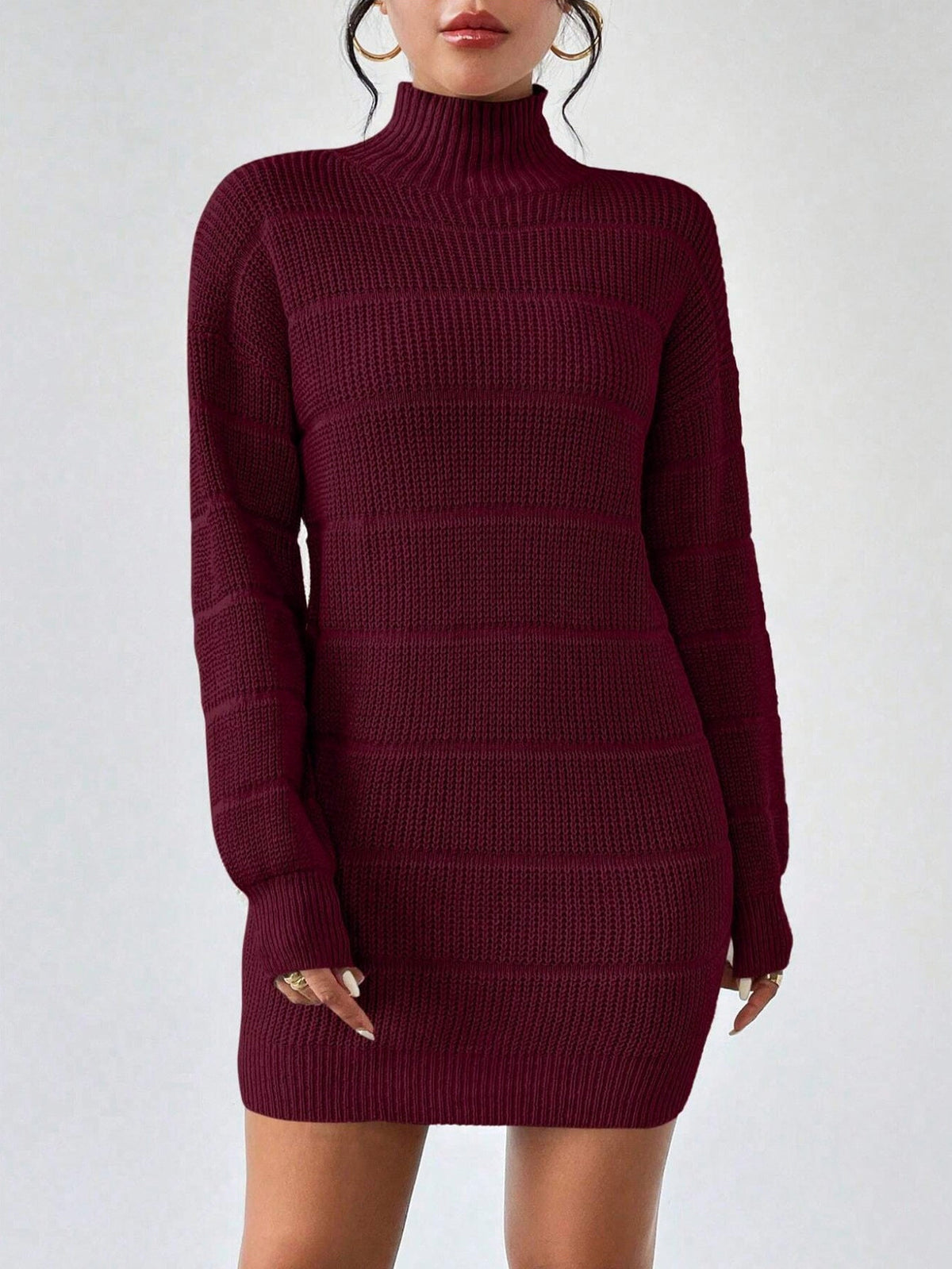 Ribbed Knit Turtleneck Sweater Dress