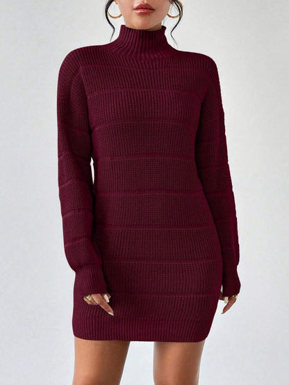 Ribbed Knit Turtleneck Sweater Dress