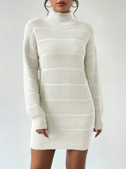 Ribbed Knit Turtleneck Sweater Dress
