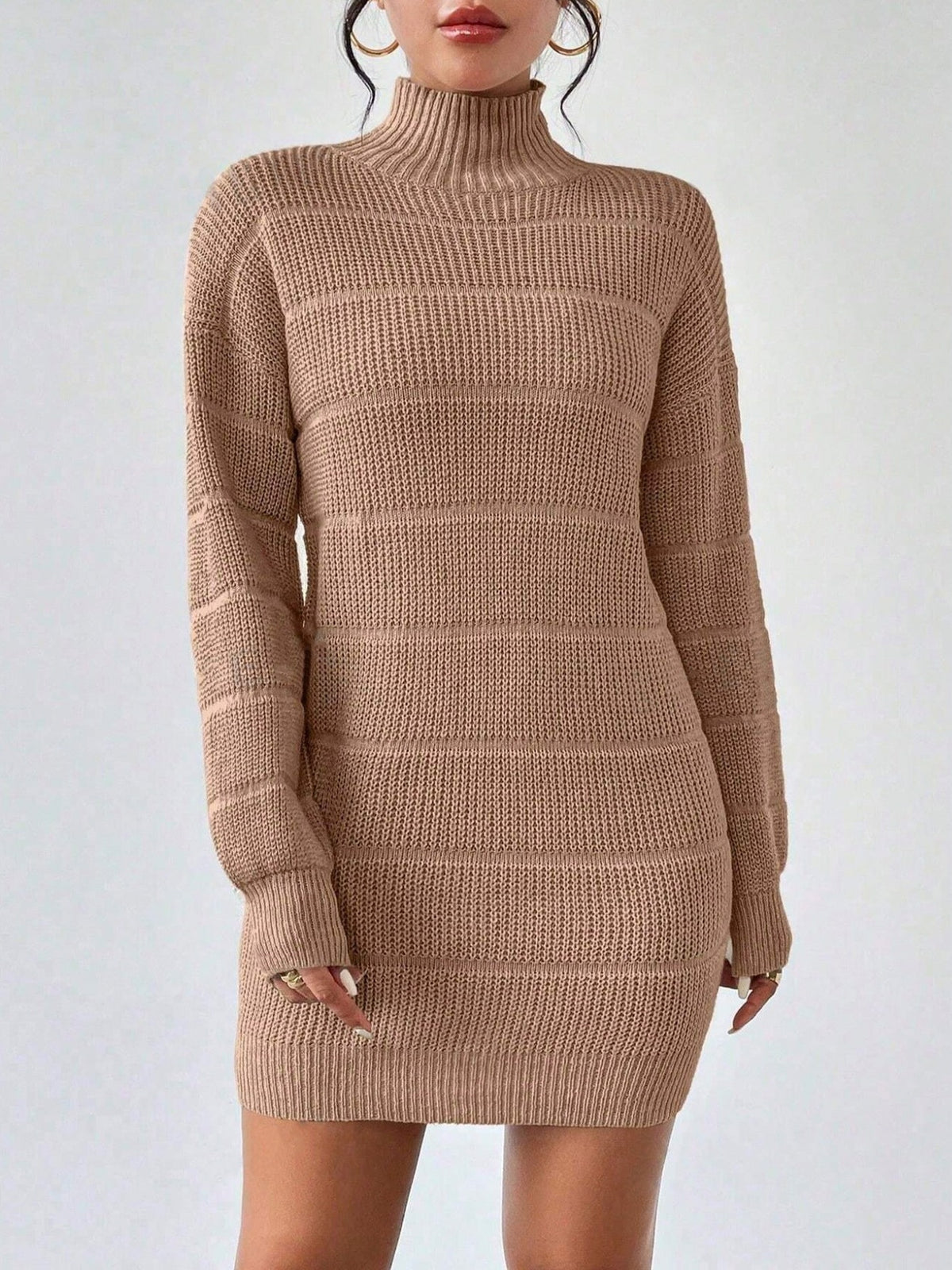 Ribbed Knit Turtleneck Sweater Dress