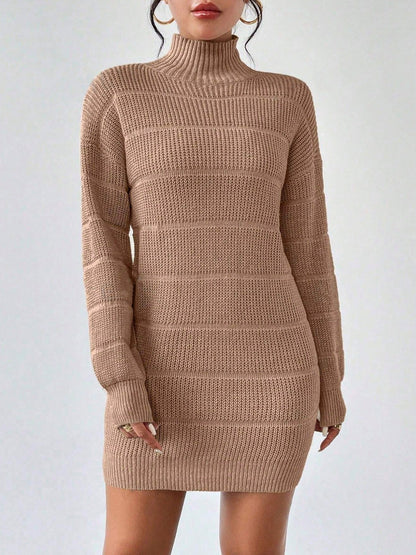 Ribbed Knit Turtleneck Sweater Dress