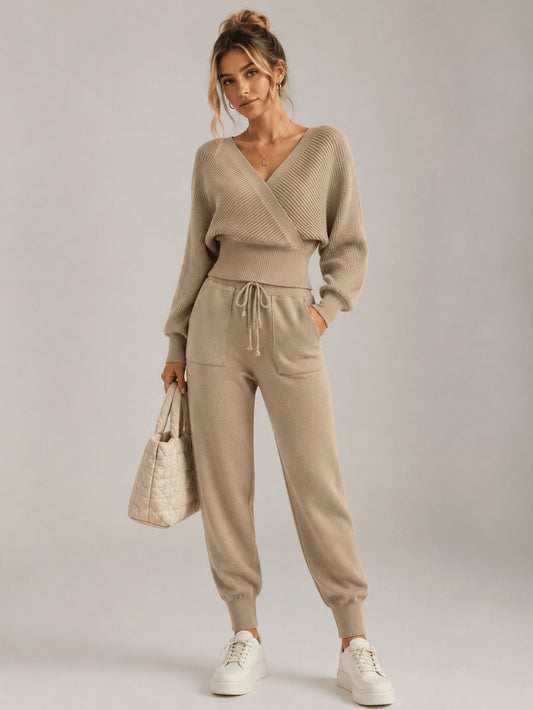 Ribbed Knit Wrap Two Piece Set