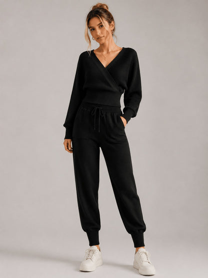 Ribbed Knit Wrap Two Piece Set