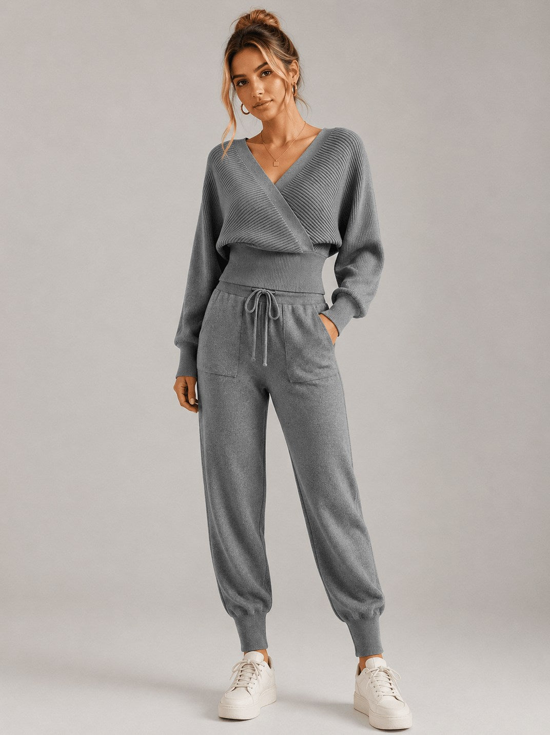 Ribbed Knit Wrap Two Piece Set