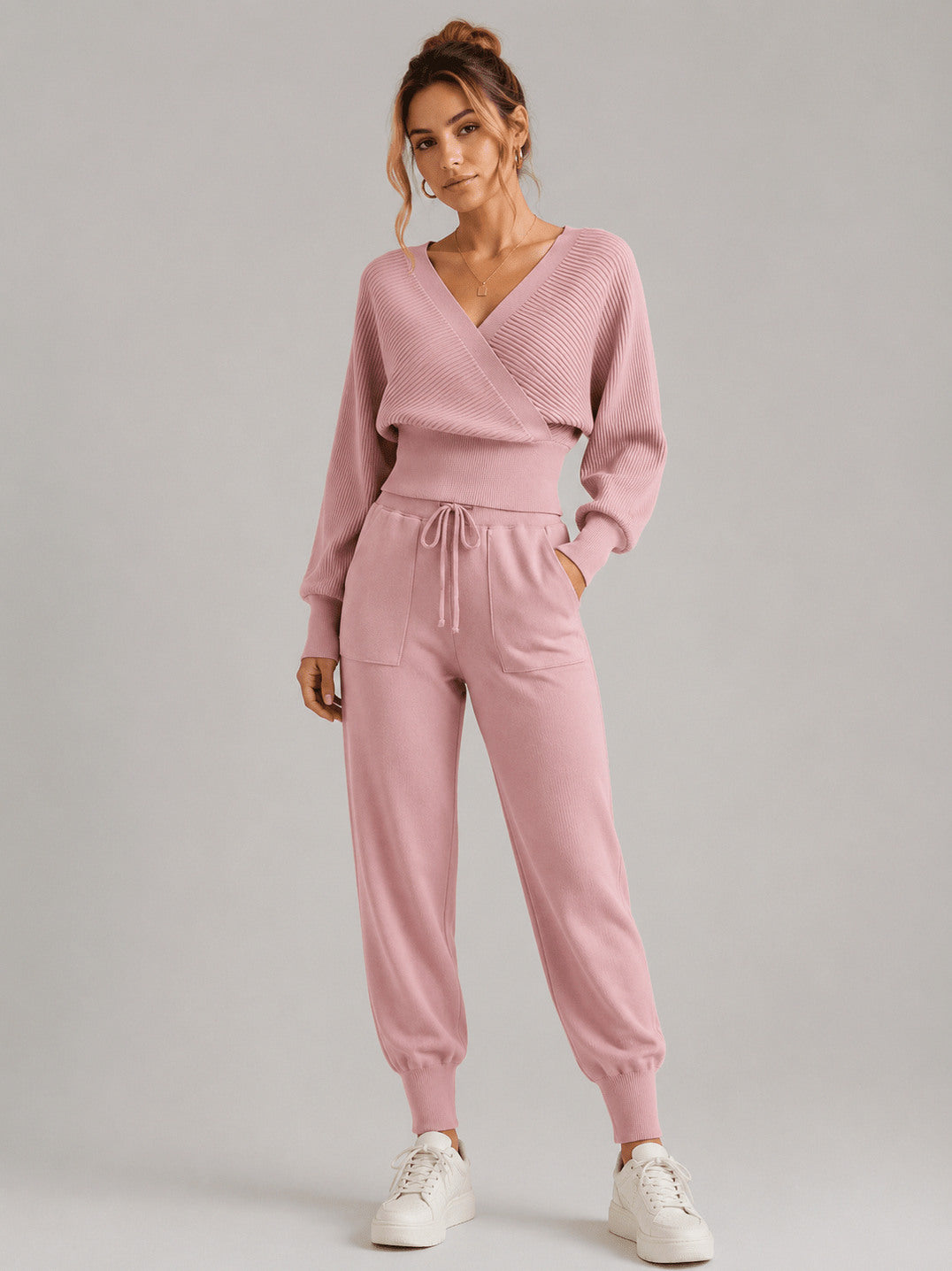 Ribbed Knit Wrap Two Piece Set