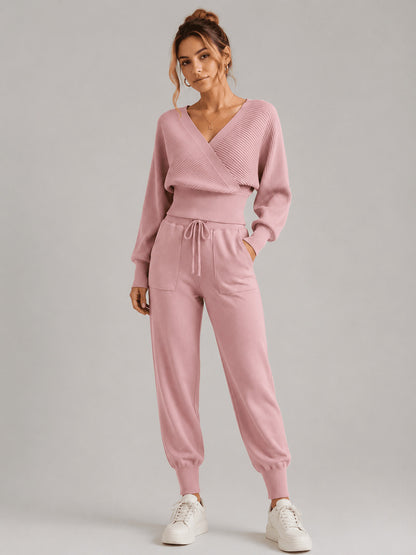 Ribbed Knit Wrap Two Piece Set