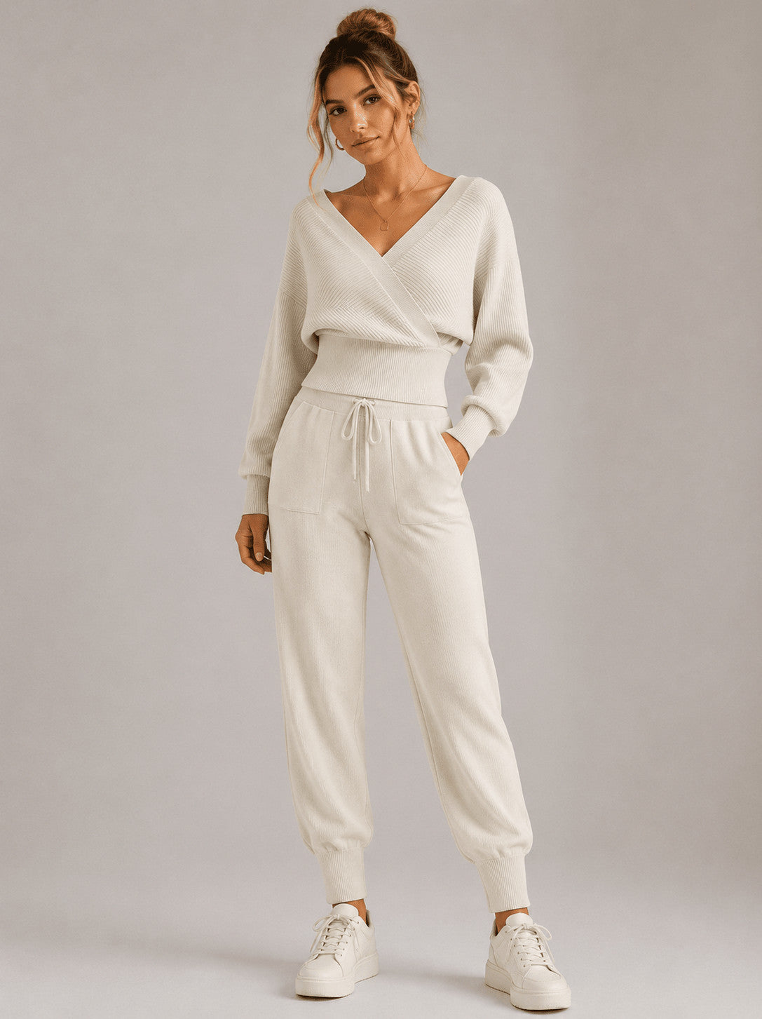 Ribbed Knit Wrap Two Piece Set