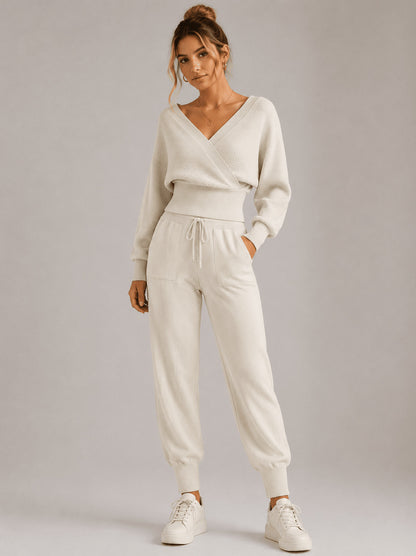 Ribbed Knit Wrap Two Piece Set
