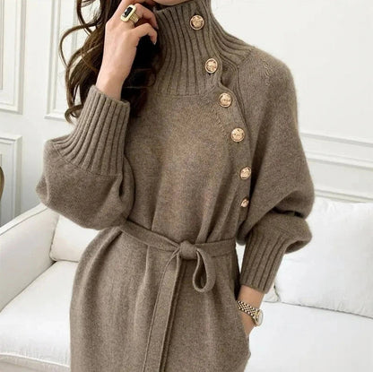 Ribbed Turtleneck Long Sleeve Sweater Dress