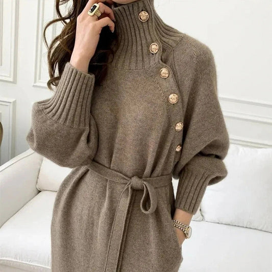 Ribbed Turtleneck Long Sleeve Sweater Dress