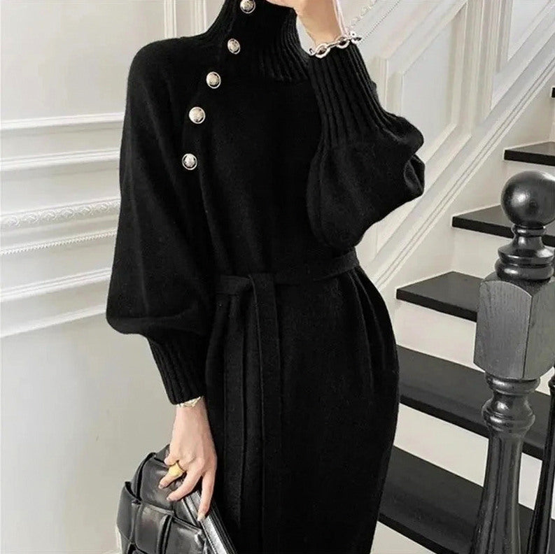 Ribbed Turtleneck Long Sleeve Sweater Dress