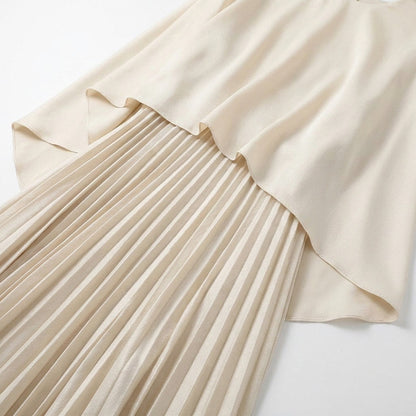 Satin Capelet Pleated Maxi Dress