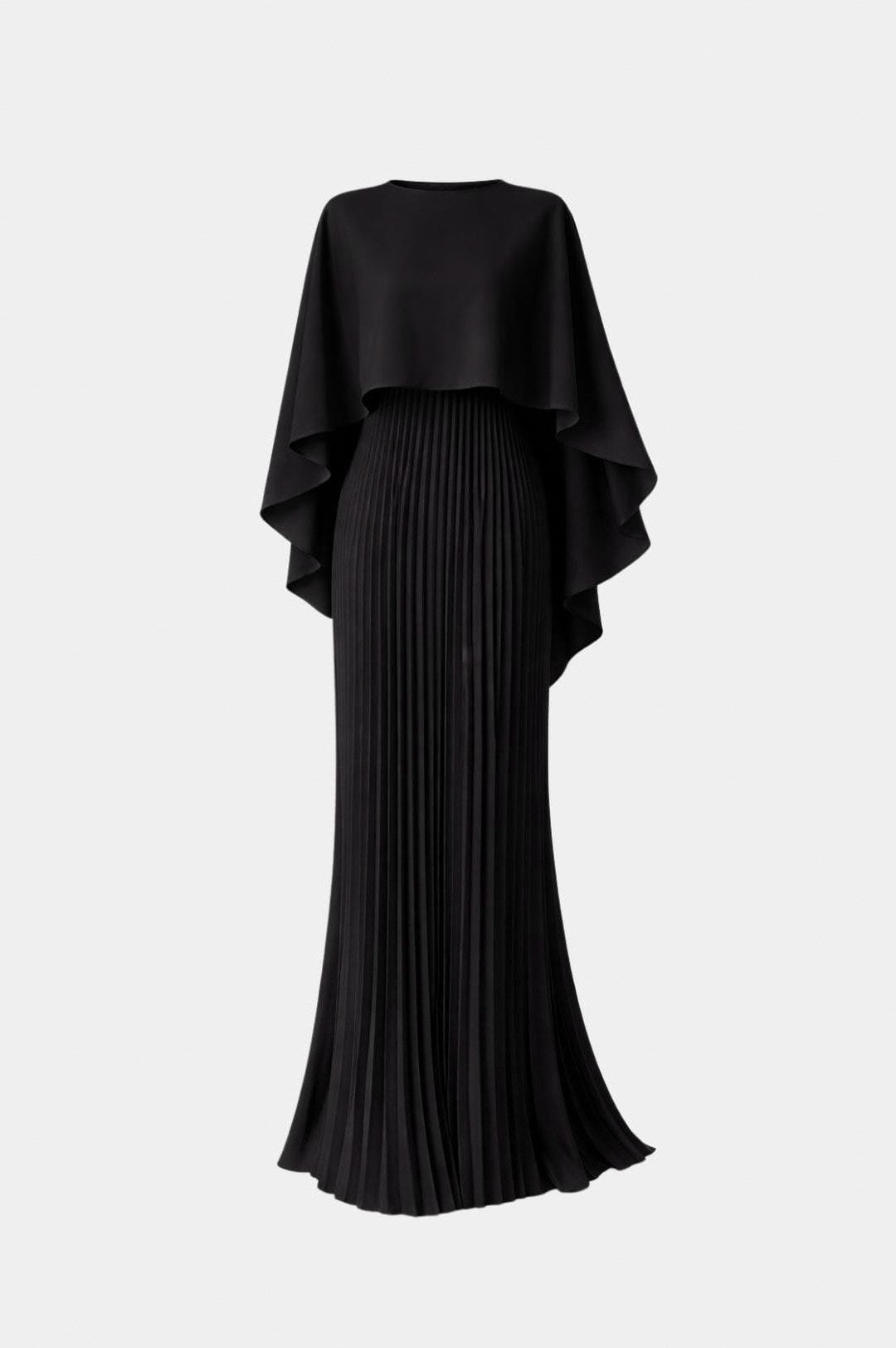 Satin Capelet Pleated Maxi Dress
