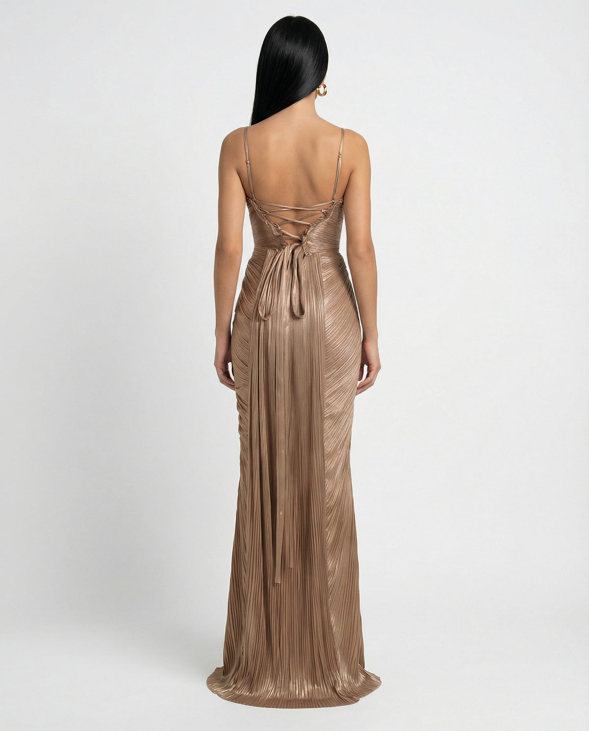 Satin Corset Pleated Maxi Dress