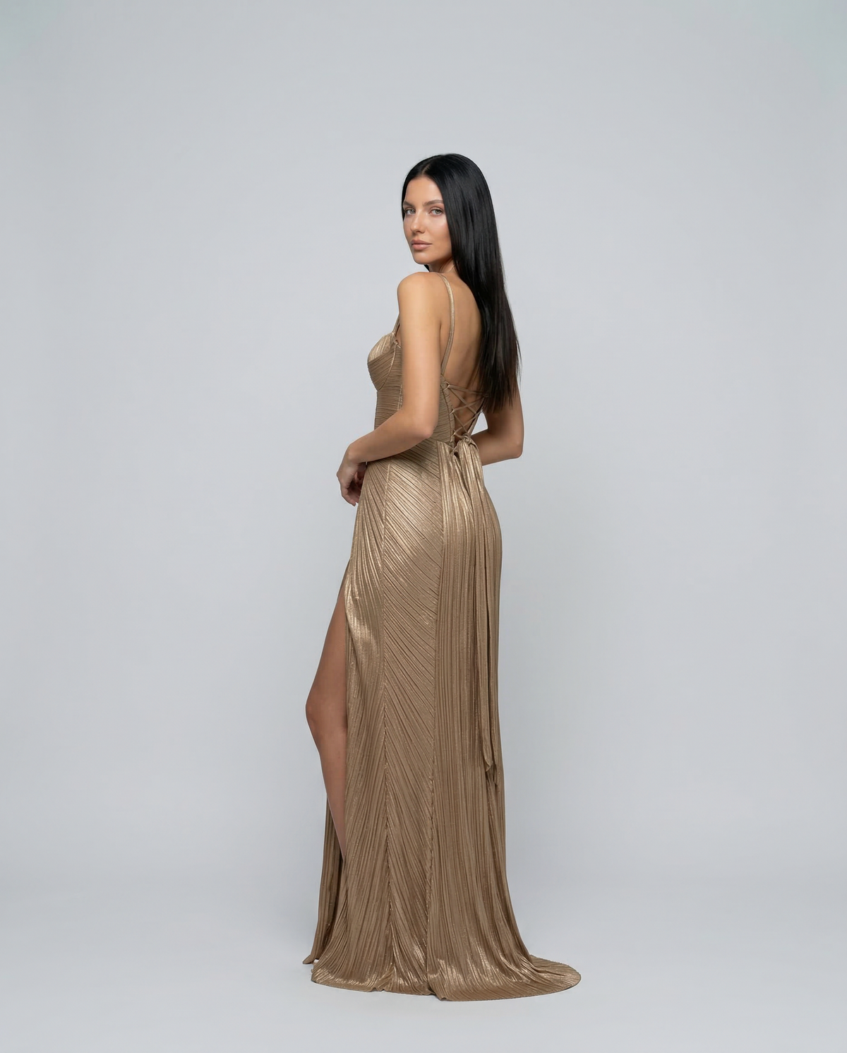 Satin Corset Pleated Maxi Dress