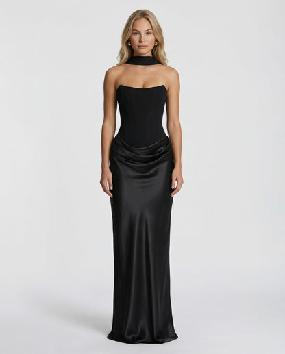 Satin Corset Strapless Maxi Dress