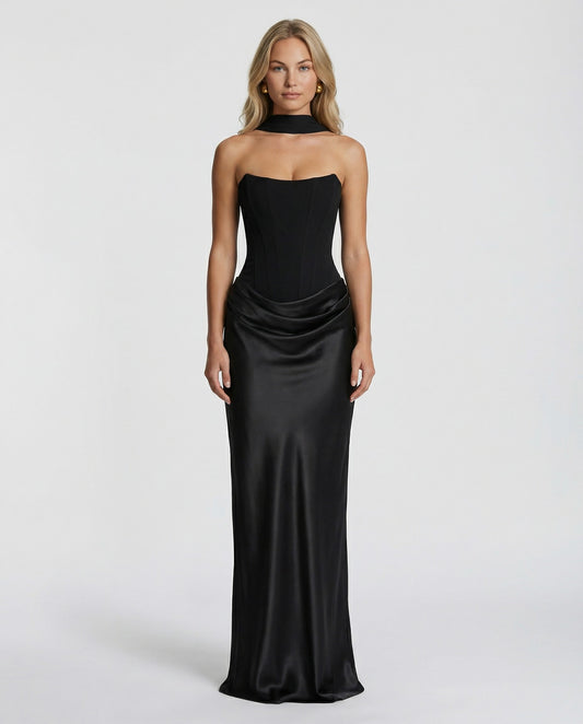 Satin Corset Strapless Maxi Dress