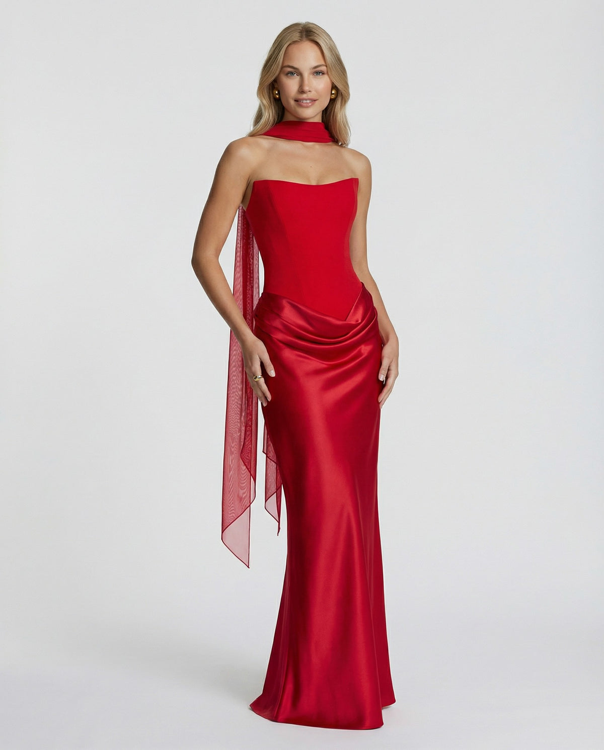 Satin Corset Strapless Maxi Dress