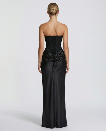 Satin Corset Strapless Maxi Dress
