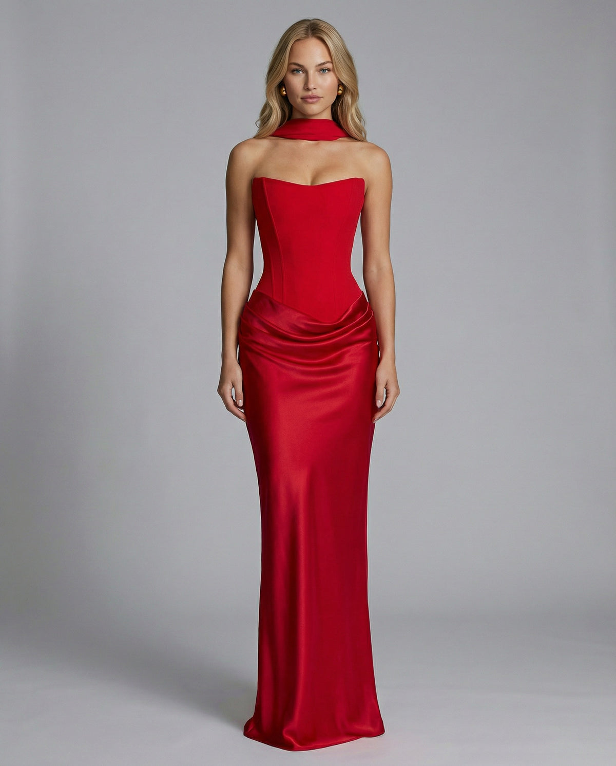 Satin Corset Strapless Maxi Dress