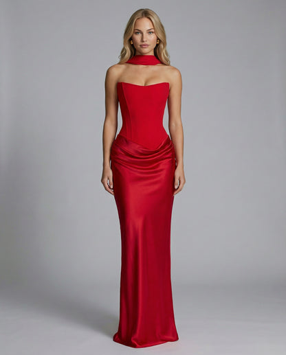 Satin Corset Strapless Maxi Dress