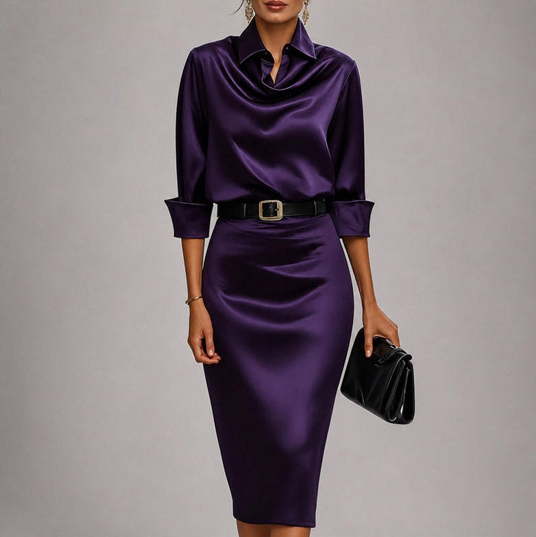 Satin Cowl Neck Midi Dress