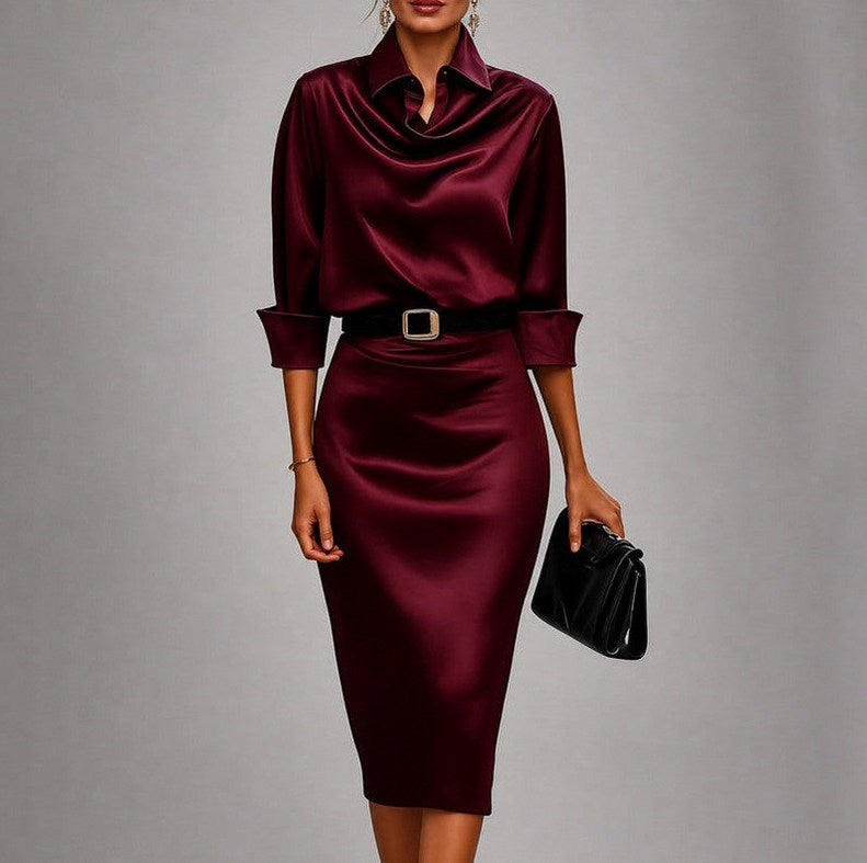 Satin Cowl Neck Midi Dress