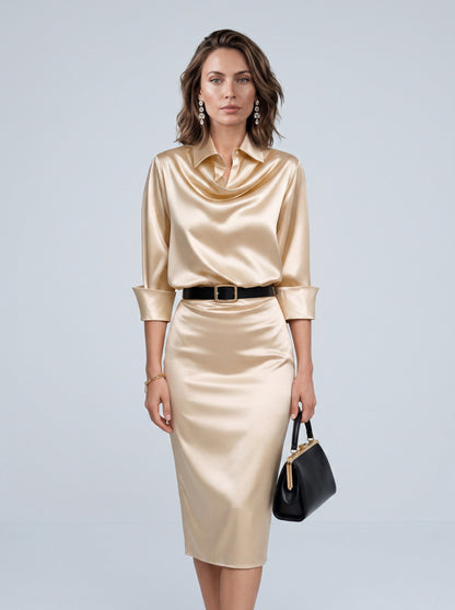 Satin Cowl Neck Midi Dress