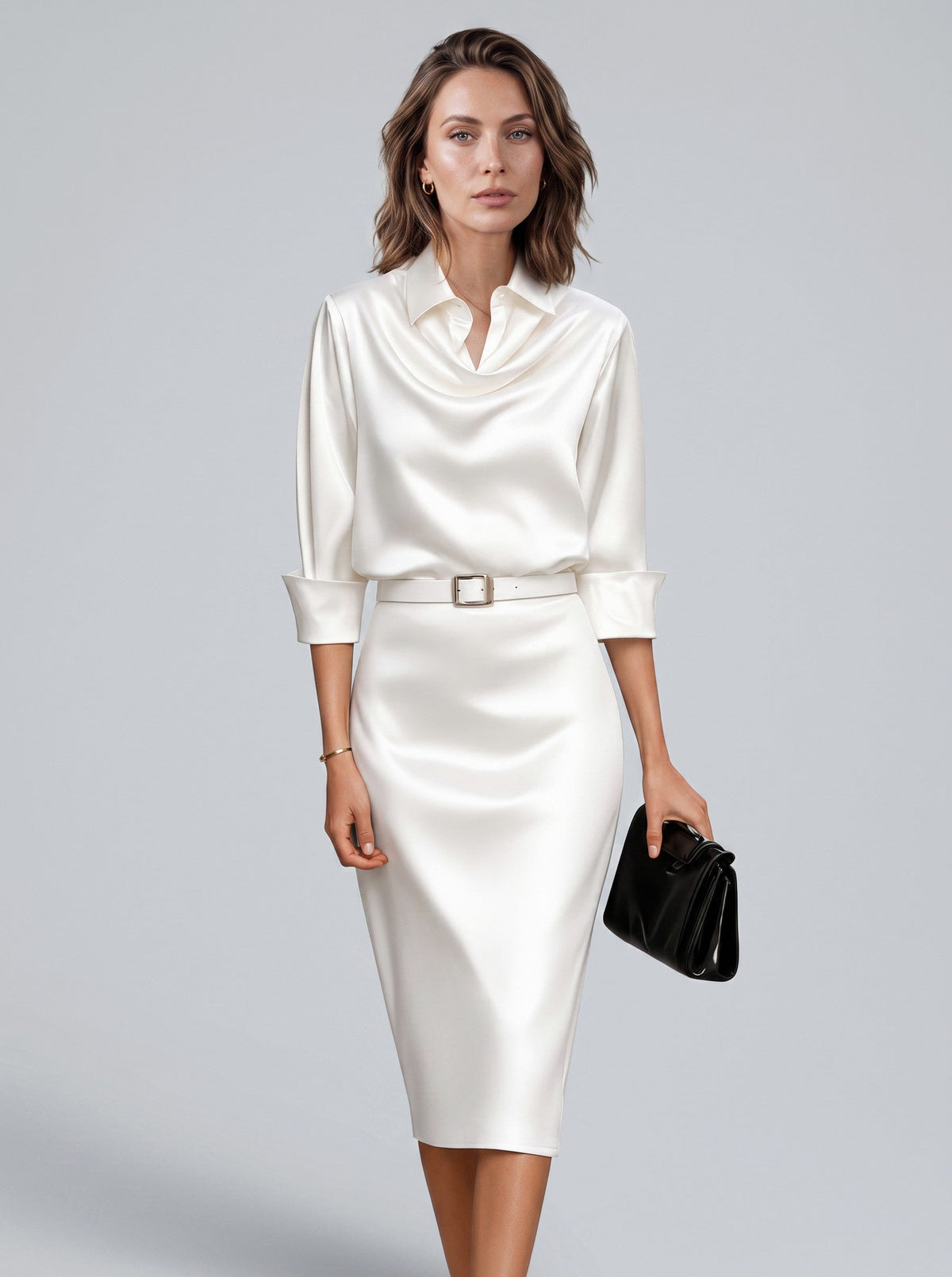 Satin Cowl Neck Midi Dress