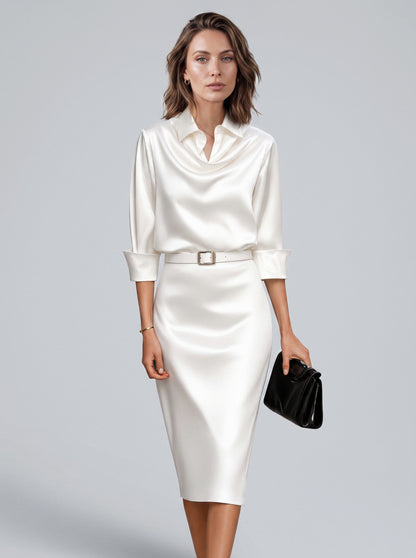 Satin Cowl Neck Midi Dress
