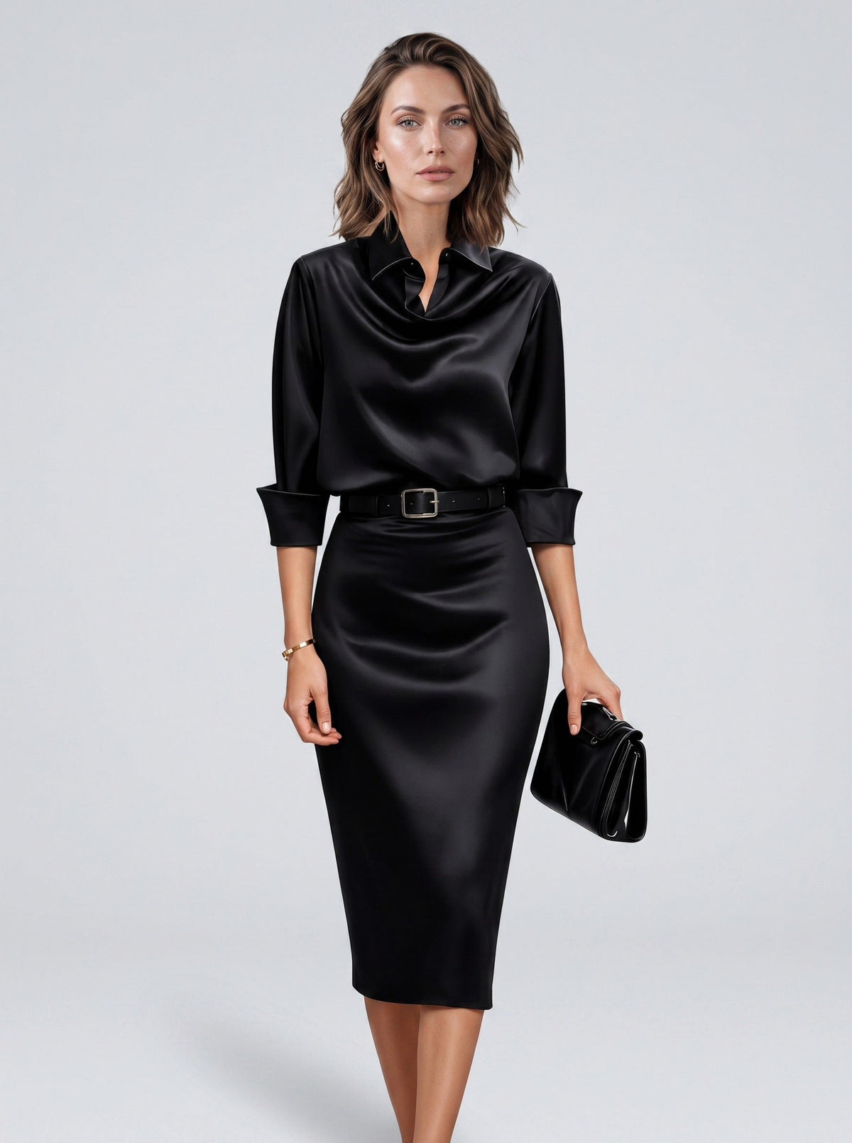 Satin Cowl Neck Midi Dress