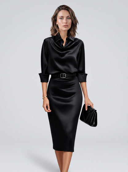 Satin Cowl Neck Midi Dress