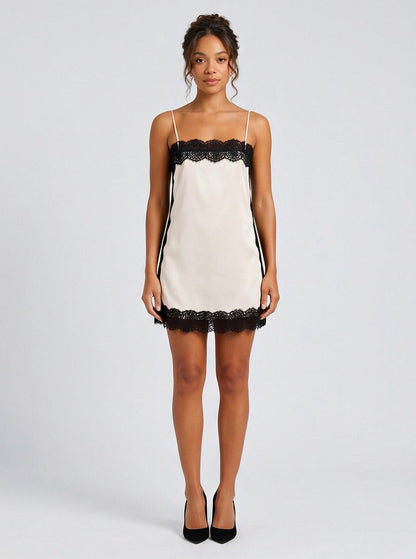 Satin Lace Trim Slip Mini Dress