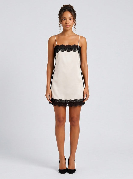 Satin Lace Trim Slip Mini Dress