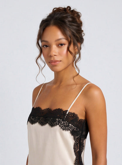 Satin Lace Trim Slip Mini Dress