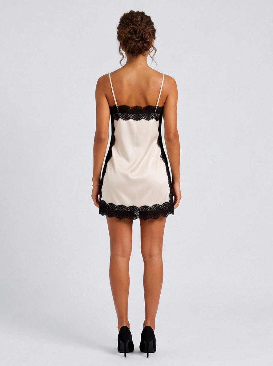 Satin Lace Trim Slip Mini Dress