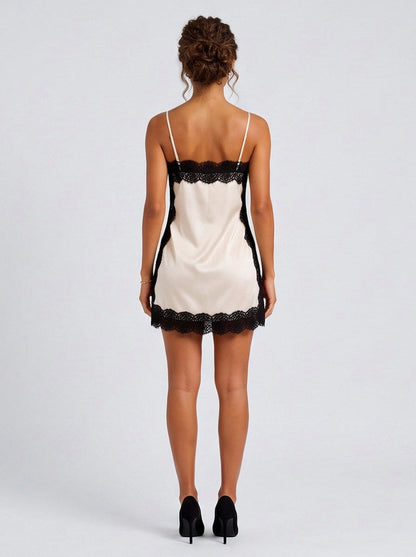 Satin Lace Trim Slip Mini Dress