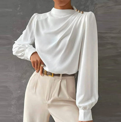 Satin Mock Neck Long Sleeve Blouse