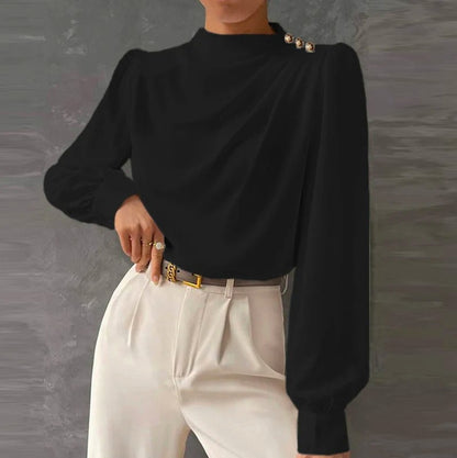 Satin Mock Neck Long Sleeve Blouse