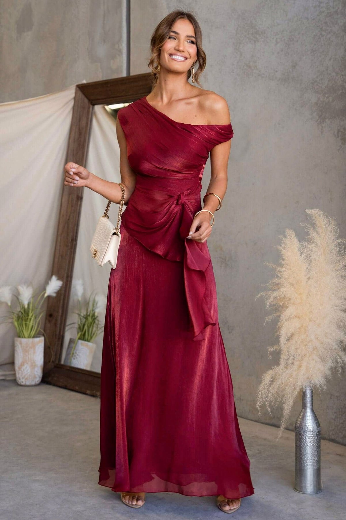 Satin One Shoulder Maxi Dress