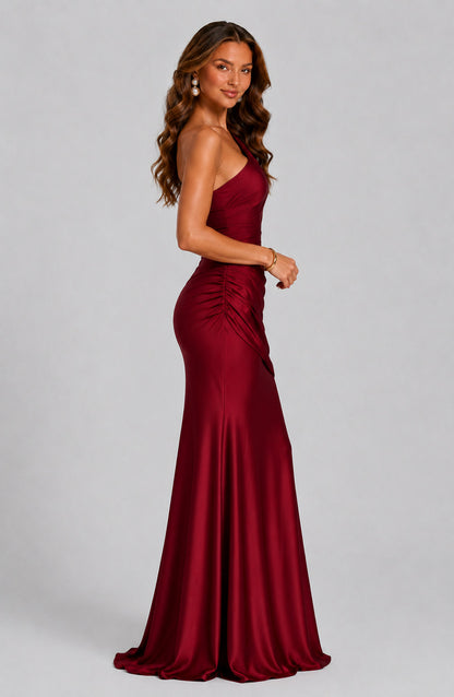 Satin One Shoulder Maxi Dress