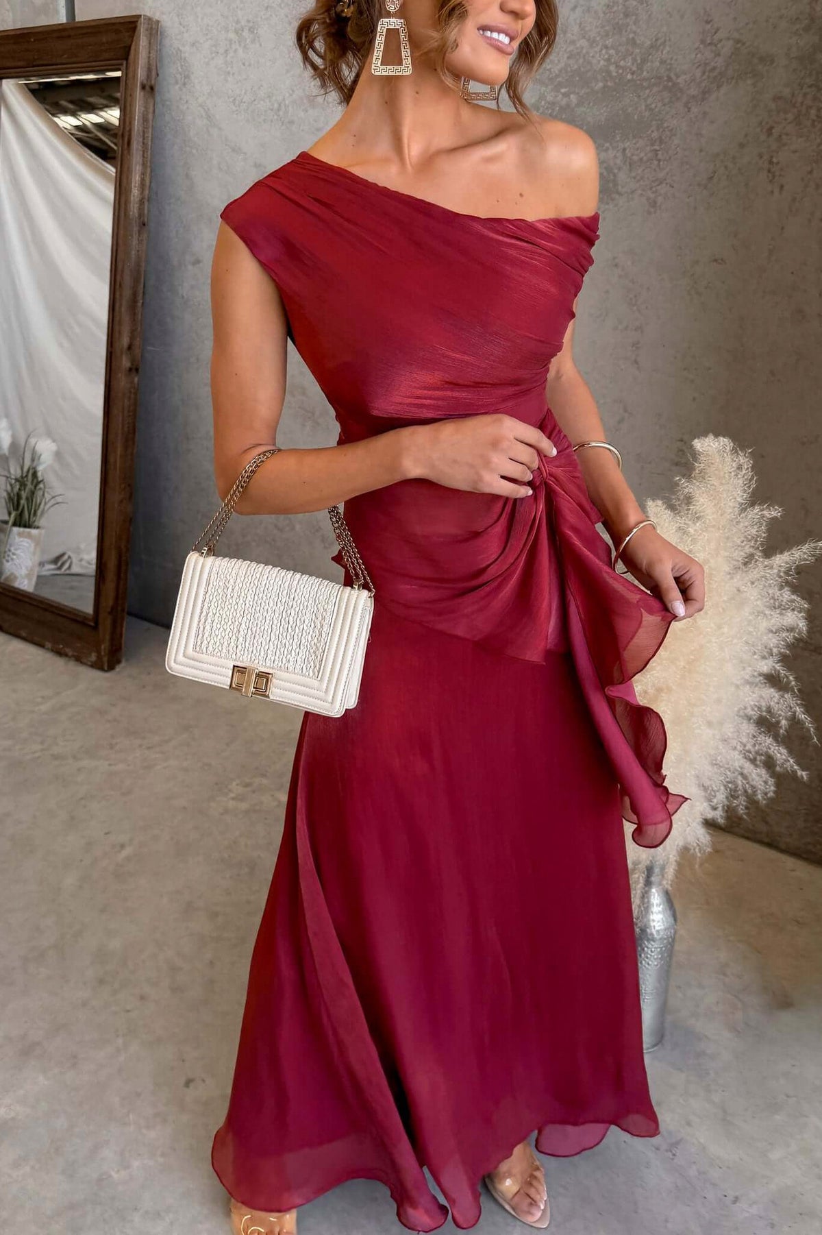 Satin One Shoulder Maxi Dress