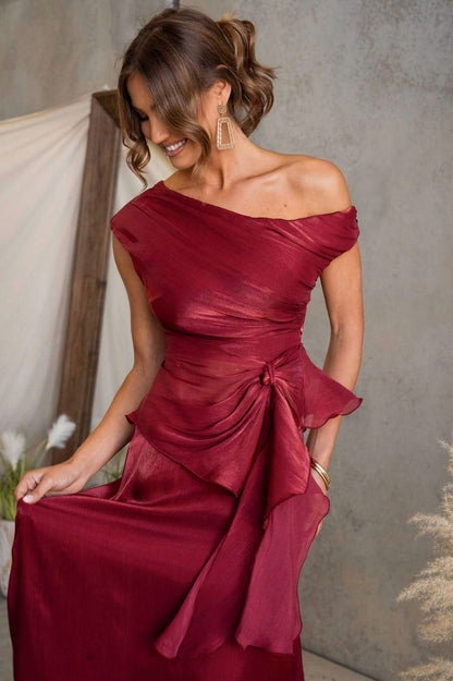 Satin One Shoulder Maxi Dress