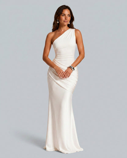 Satin One Shoulder Maxi Dress