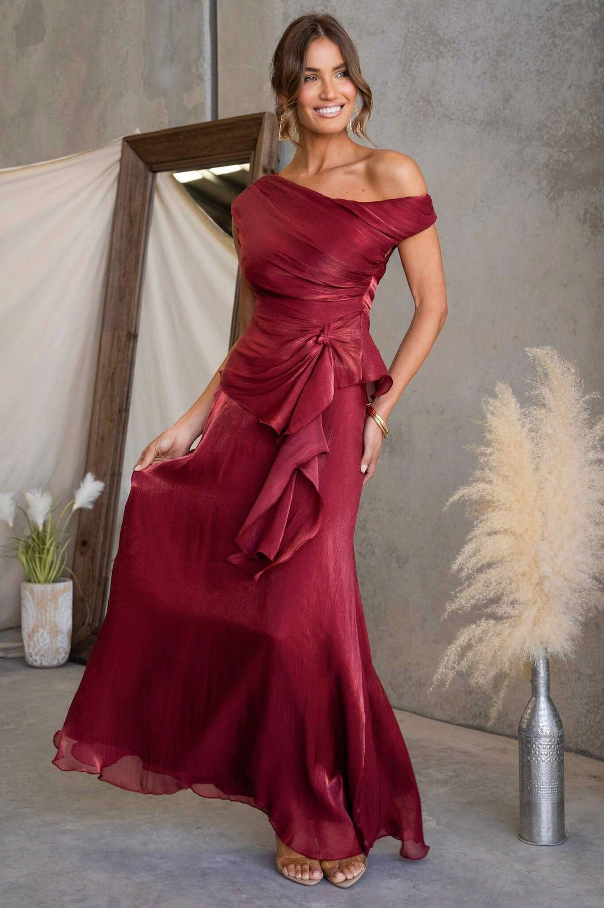 Satin One Shoulder Maxi Dress