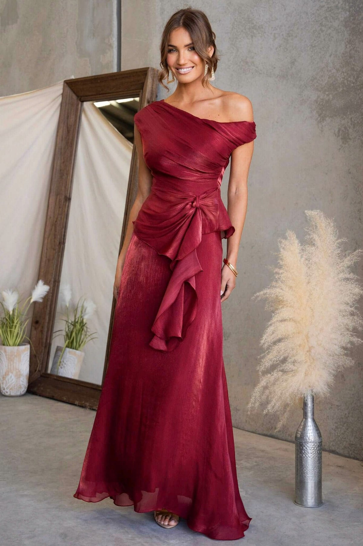 Satin One Shoulder Maxi Dress