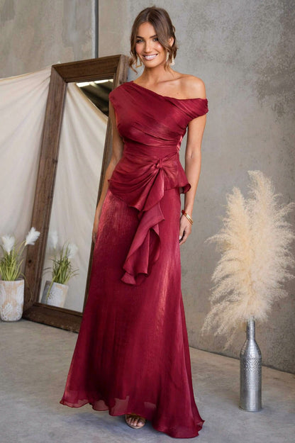 Satin One Shoulder Maxi Dress