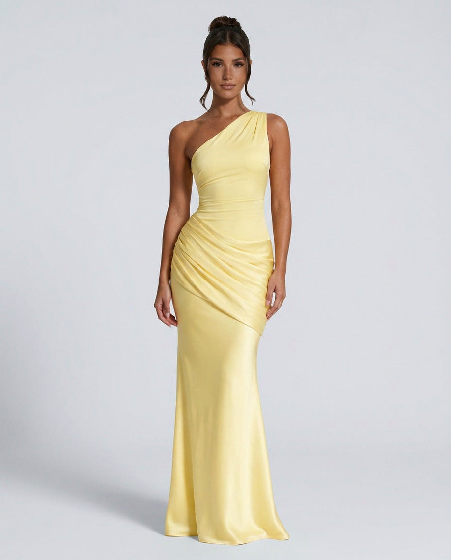 Satin One Shoulder Maxi Dress